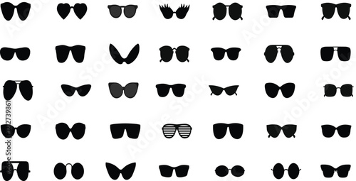 Sunglasses vector collection, modern vintage styles, fashionable eyewear silhouettes, black sunglasses illustration, 