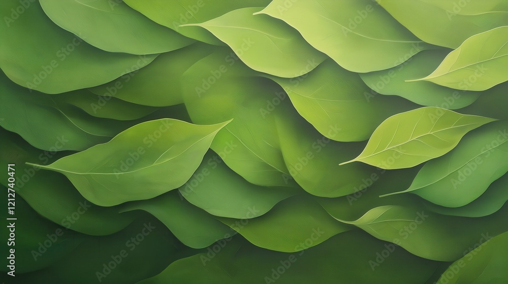 Obraz premium A painting of green leaves with a green background