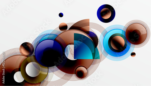 Abstract composition of overlapping circles with smooth gradients and transparency effects. Clean and modern design emphasizing depth, symmetry, and a minimal aesthetic