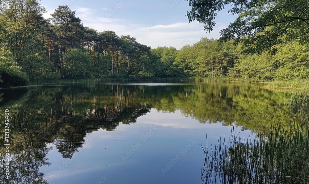 reflection of trees in the calm waters of a lake, natural beauty, forest scenery, reflection of trees in the calm waters of a lake, natural beauty, forest scenery,