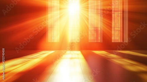 Sunbeams Streaming Through Large Windows in an Empty Room.