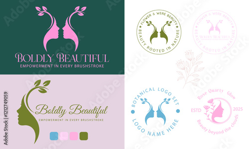 Beautiful woman's face flower logo collection. abstract design concept for beauty salon, massage, magazine, cosmetic and spa