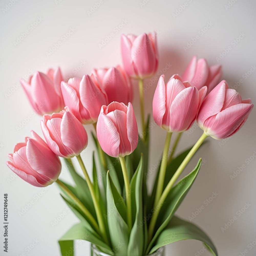 A bouquet of pink tulips in a vase, adding a touch of elegance to any room A bouquet of pink tulips in a vase, adding a touch of elegance to any room
