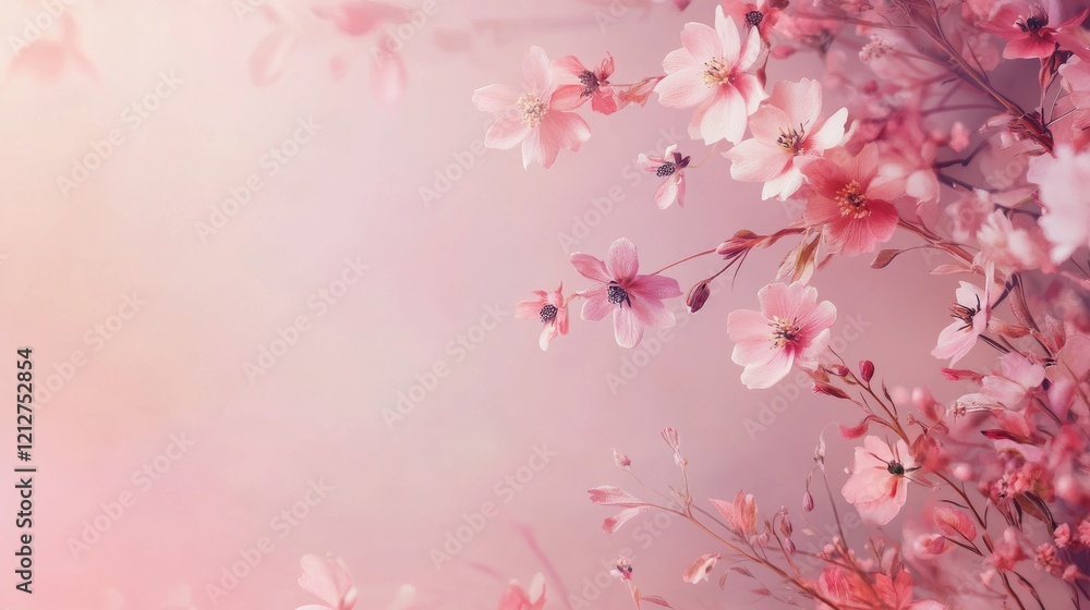 Fototapeta premium Beautiful cosmos flowers in full bloom against a soft spring background, capturing the vibrant colors and delicate petals of the season for fresh and inviting floral design inspirations