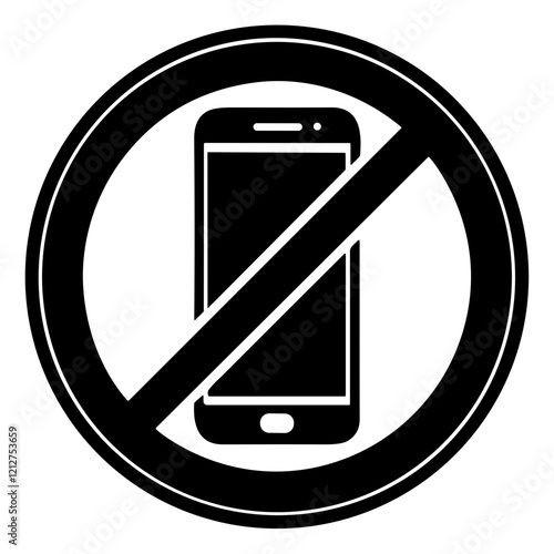 No smartphone symbol with a black circle and line, indicating prohibition against mobile phone use