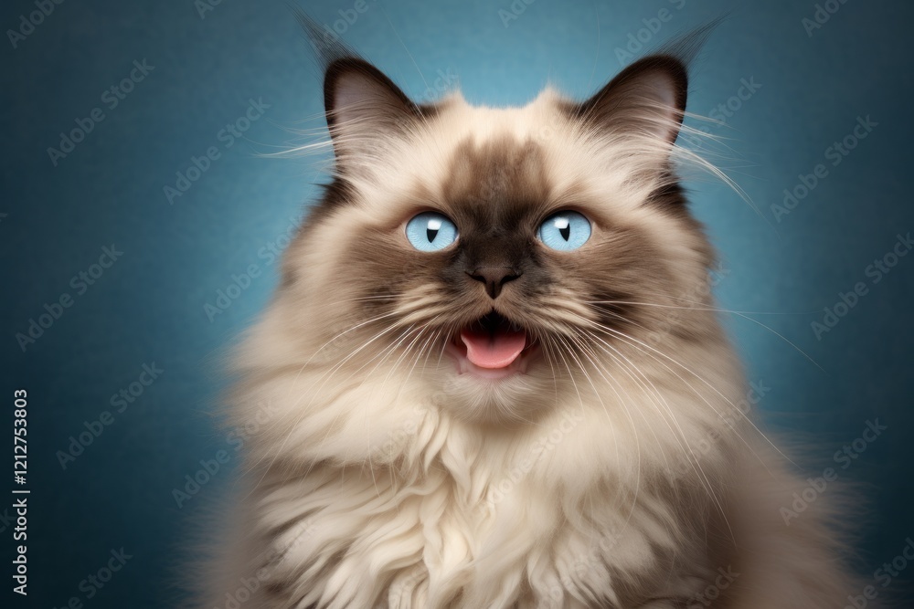 Portrait of a happy ragdoll cat on blank studio backdrop Portrait of a happy ragdoll cat on blank studio backdrop