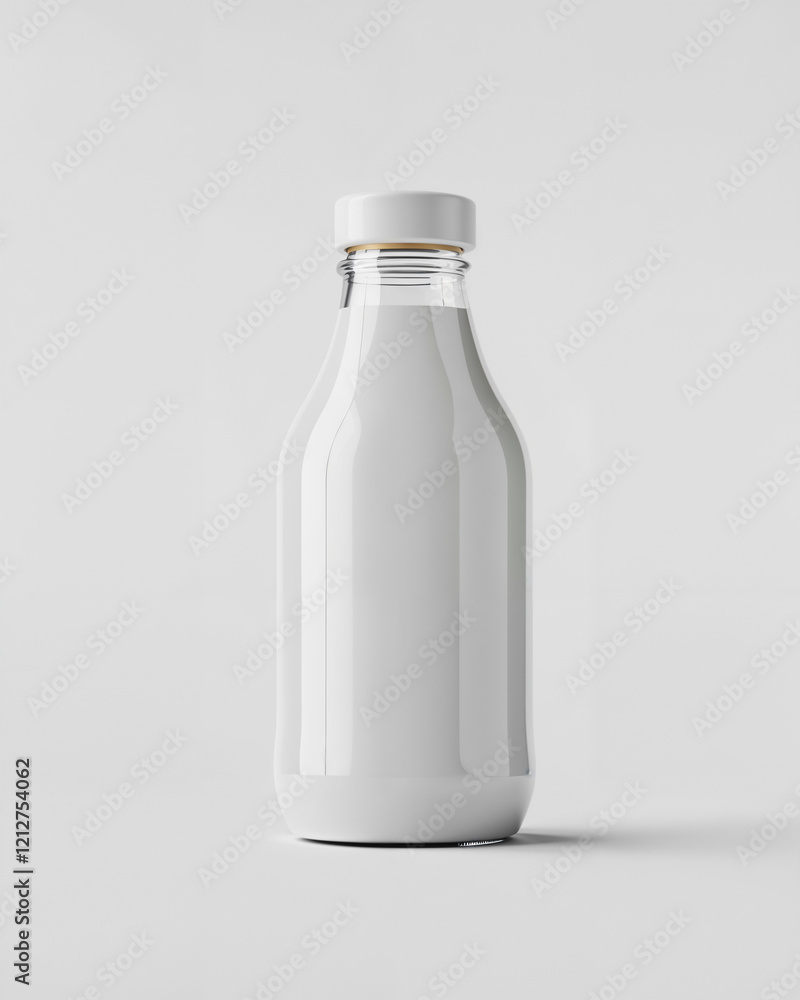 Glass bottle filled with white liquid stands on a plain background capturing the essence of simplicity and freshness Glass bottle filled with white liquid stands on a plain background capturing the essence of simplicity and freshness