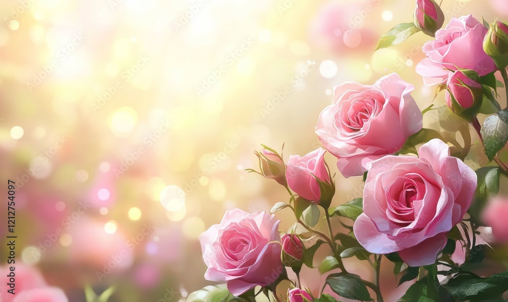 Soft Pink Roses in Sunlight with Blurred Background Soft Pink Roses in Sunlight with Blurred Background
