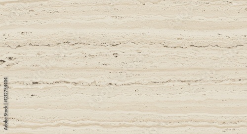 Travertine Texture: Elegant beige travertine stone texture with subtle linear patterns and natural variations in tone and color. Ideal for backgrounds, interior design, or architectural projects. 