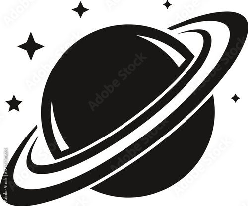 Saturn Sillhouette, Planet Saturn with planetary ring vector, cosmos and planet silhouette illustration  