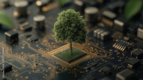 A tree is growing on top of a computer chip photo