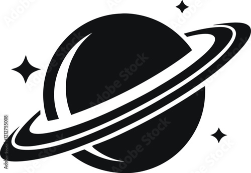 Saturn Sillhouette, Planet Saturn with planetary ring vector, cosmos and planet silhouette illustration  