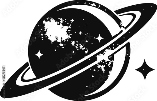 Saturn Sillhouette, Planet Saturn with planetary ring vector, cosmos and planet silhouette illustration  