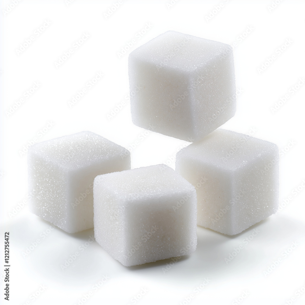 White sugar cubes stacked on white background, showcasing their crystalline texture and clean appearance. Perfect for adding sweetness to beverages or desserts White sugar cubes stacked on white background, showcasing their crystalline texture and clean appearance. Perfect for adding sweetness to beverages or desserts