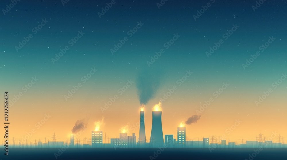 Fototapeta premium A city skyline with a large industrial plant in the middle