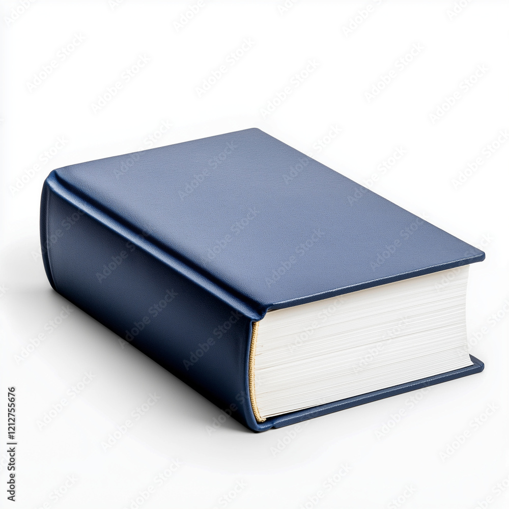 blue hardcover book with white pages, standing upright on clean surface, exuding sense of knowledge and elegance blue hardcover book with white pages, standing upright on clean surface, exuding sense of knowledge and elegance