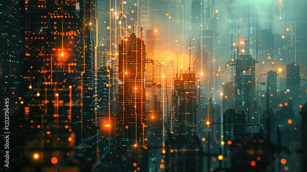 Abstract picture with digital style scenery, high tech building scatter around glow fantasy neon light. Cyberspace scene with technology design construction and electric particle flow around. AIG53. Abstract picture with digital style scenery, high tech building scatter around glow fantasy neon light. Cyberspace scene with technology design construction and electric particle flow around. AIG53.