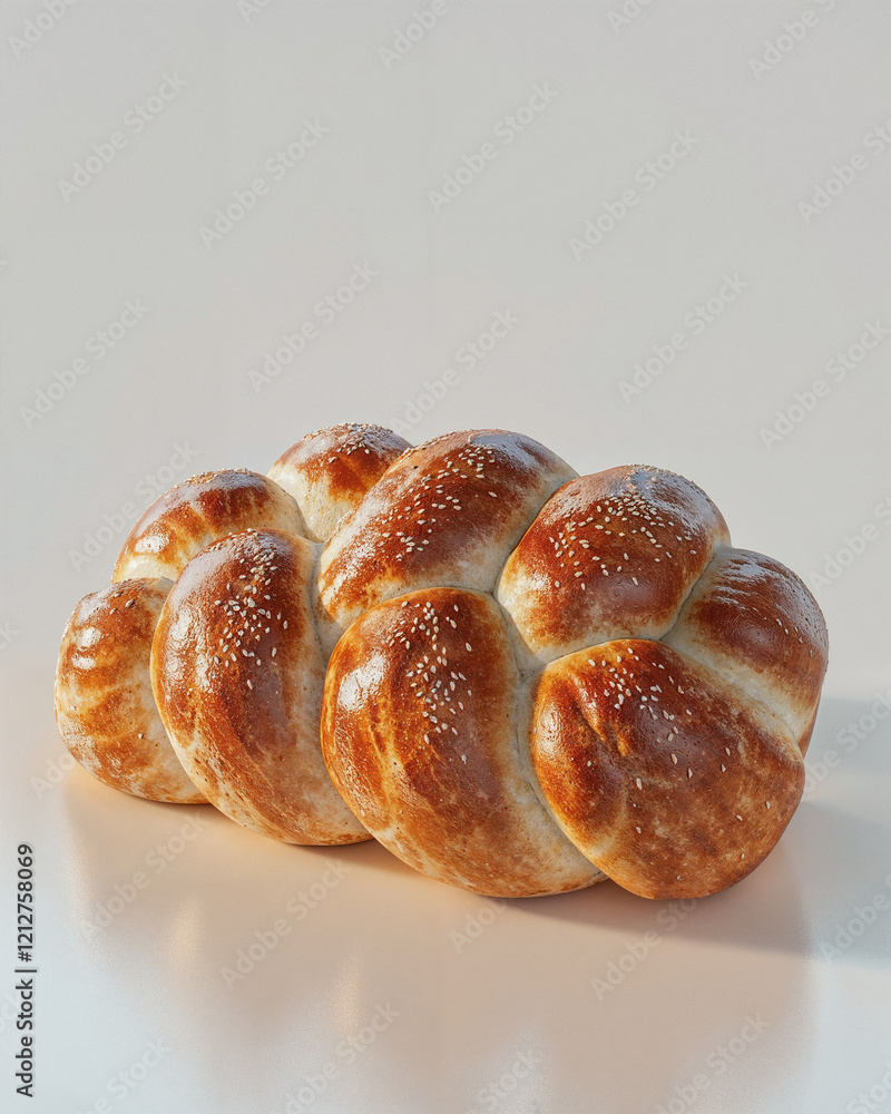Golden braided bread loaf resting on a smooth surface with a soft shine and texture Golden braided bread loaf resting on a smooth surface with a soft shine and texture