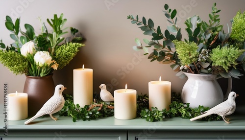 Wallpaper Mural Fresh flowers and candles create a serene ambiance, celebrating the beauty of springtime. Torontodigital.ca