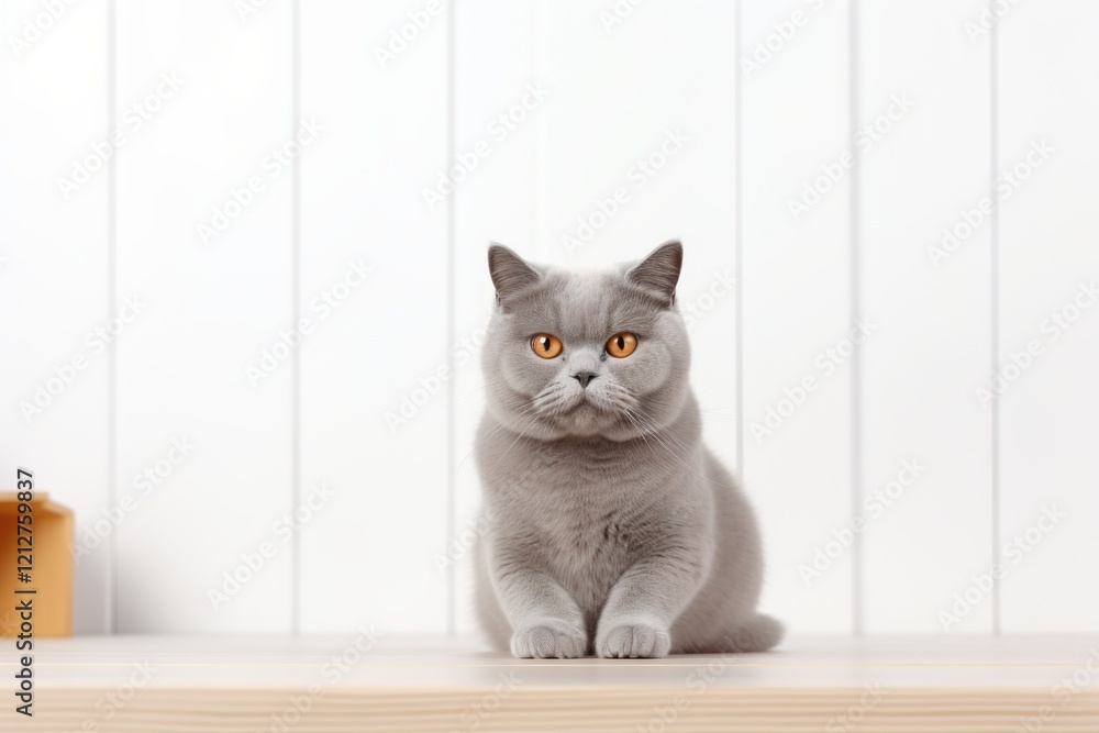 Portrait of a happy british shorthair cat over light wood minimalistic setup Portrait of a happy british shorthair cat over light wood minimalistic setup