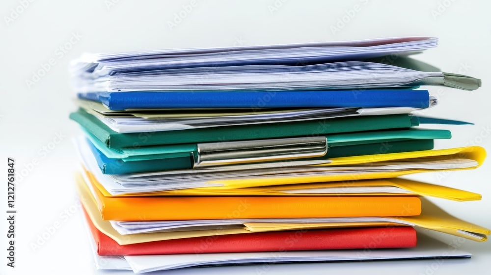 Colorful Folders Stacked on White Background Colorful Folders Stacked on White Background