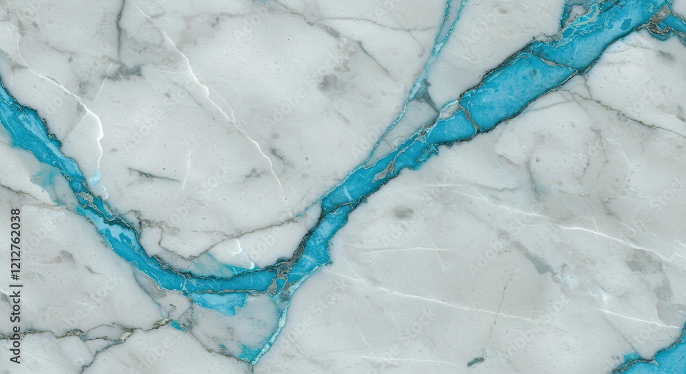 Naklejka premium Azure Marble Veins: An abstract pattern of intricate blue veins interlacing through a white marble surface. The captivating swirls and textures capture the beauty and elegance of natural stone. 