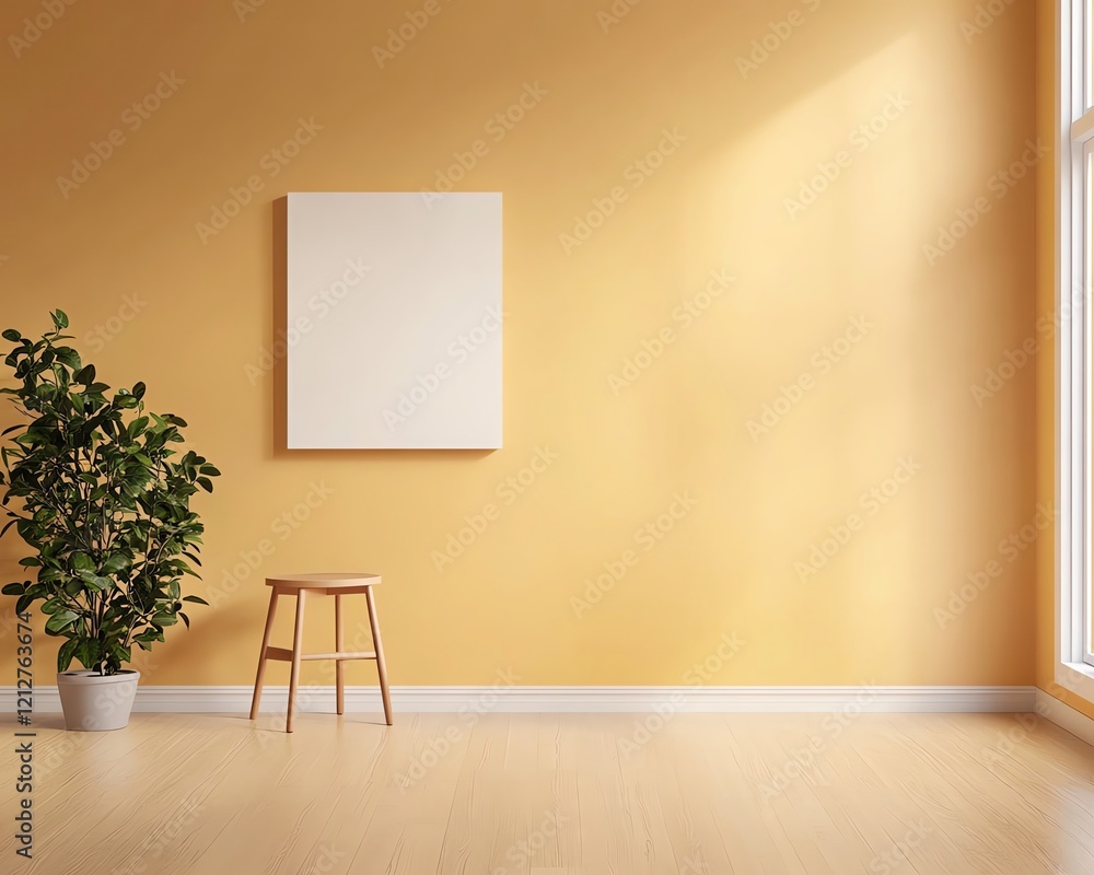 Εκτύπωση καμβά Blank ad frames in natural settings Cozy room with yellow walls and chair