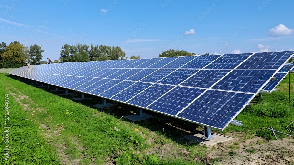 Workers at Solar Park stroll among the rows of Solr PNLs. Workers at Solar Park stroll among the rows of Solr PNLs.