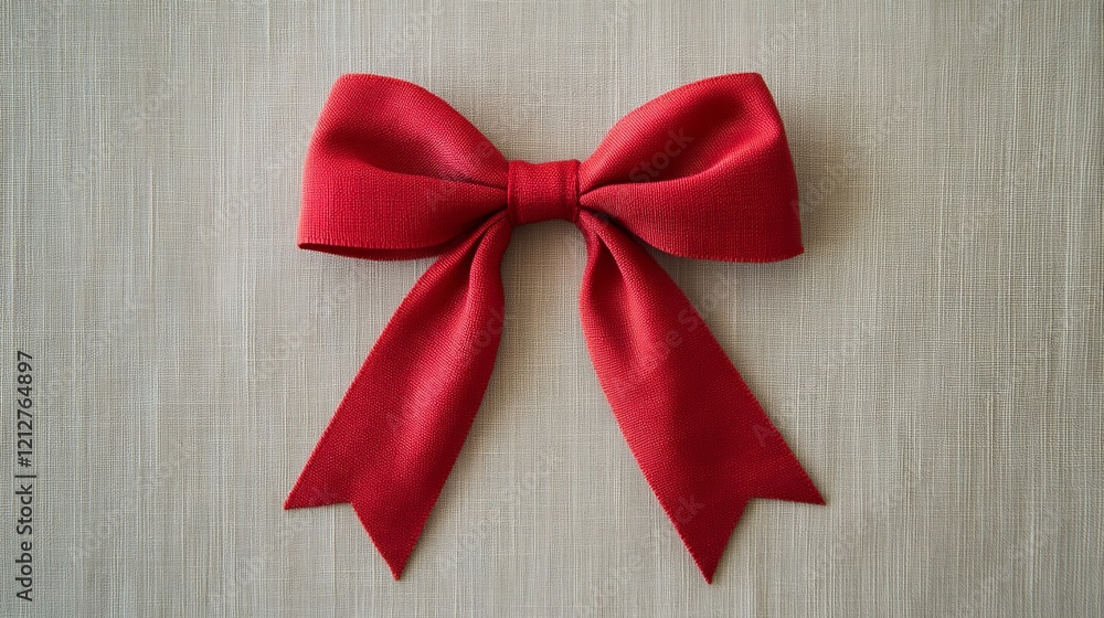 A simple red ribbon bow resting on a clean neutral background for Chinese New Year. picture A simple red ribbon bow resting on a clean neutral background for Chinese New Year. picture