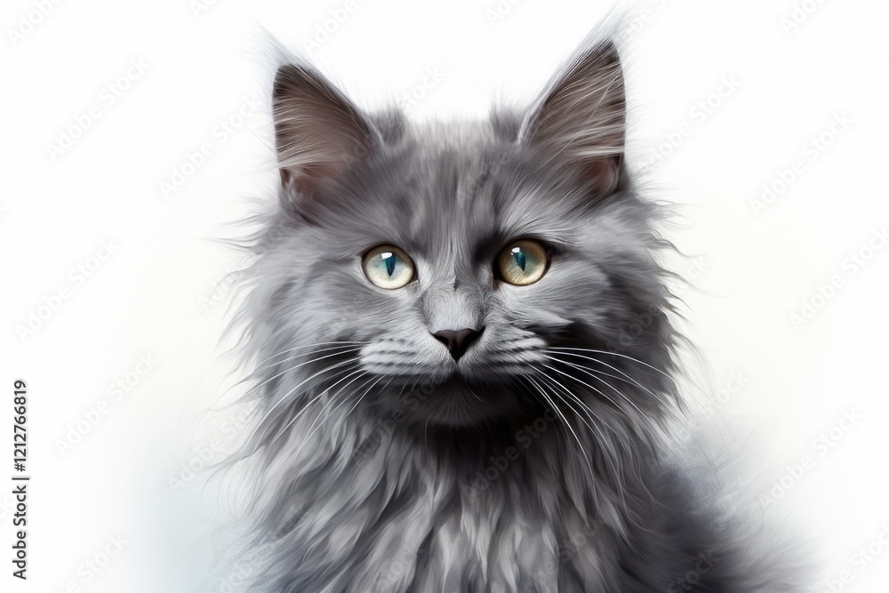 Portrait of a smiling nebelung cat isolated on plain white digital canvas Portrait of a smiling nebelung cat isolated on plain white digital canvas