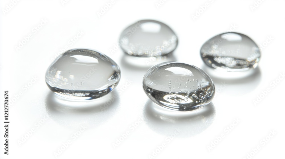 Crystal Clear Water Droplets Gathering on White Surface, Macro Photography, Minimalist Environment, Focused Viewpoint Crystal Clear Water Droplets Gathering on White Surface, Macro Photography, Minimalist Environment, Focused Viewpoint