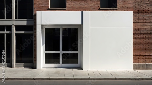 A Simple and sleek white Blank  storefront sign  empty  with a slight gradient effect to add dimension