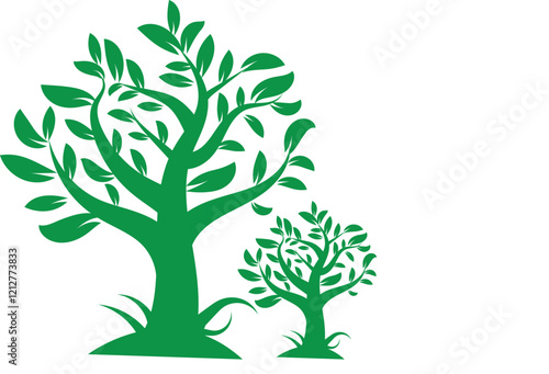 Green tree isolated with Roots on  Vector Illustration.