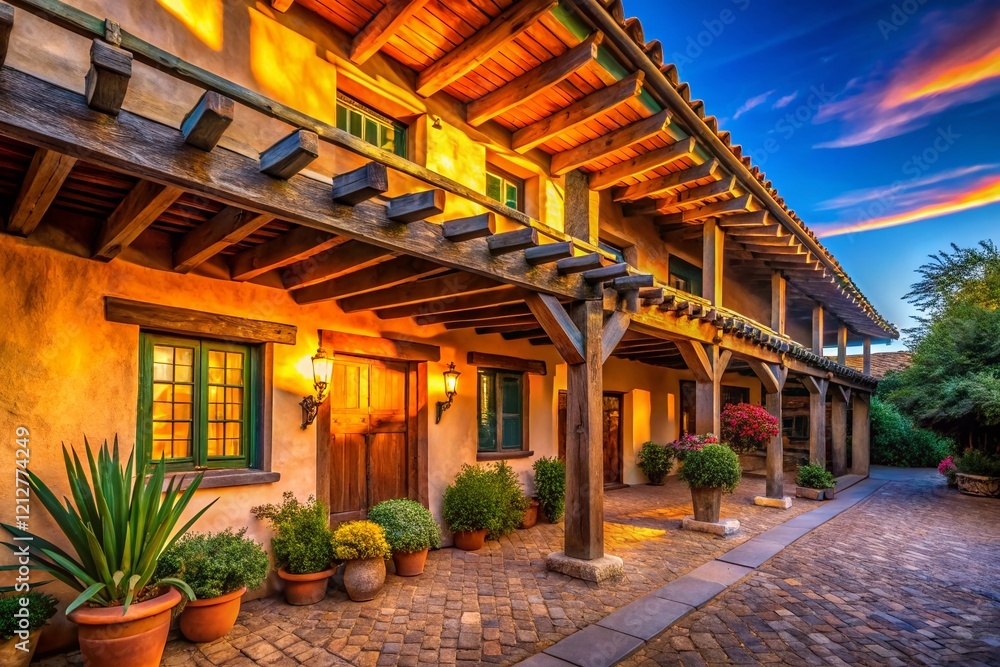 Adobe Style Building with Wood Beams - AI Photography Adobe Style Building with Wood Beams - AI Photography