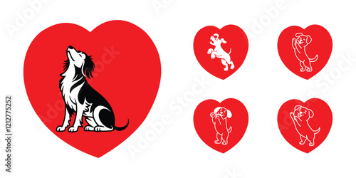 Five Cute Dogs in Hearts, Perfect for Pet Lovers.
