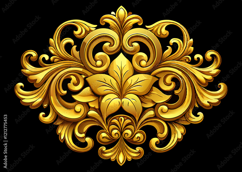 Ornate Golden Filigree Baroque Style Scroll Work Symmetrical Floral Design Ornate Golden Filigree Baroque Style Scroll Work Symmetrical Floral Design