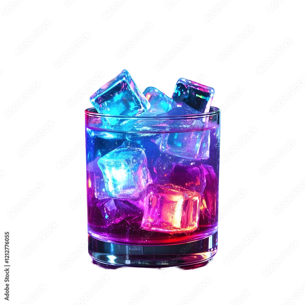 Vibrant cocktail glowing ice cubes Vibrant cocktail glowing ice cubes
