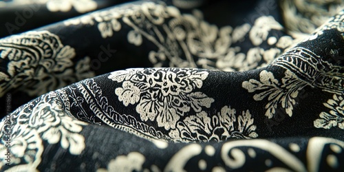 Black and white paisley print fabric photo