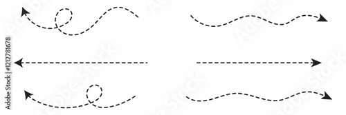 Long squiggle dashed, dotted line arrow vector icon