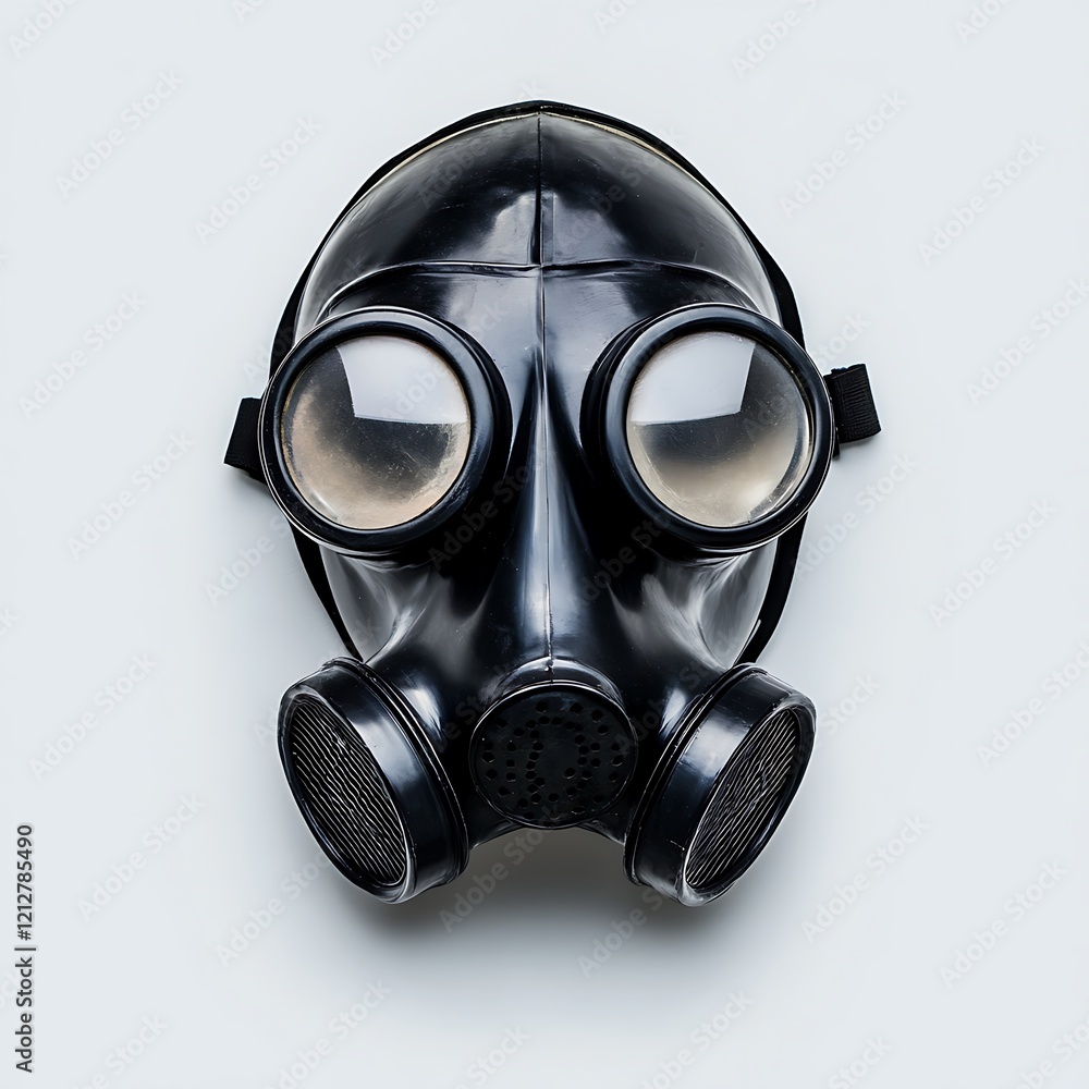 a black gas mask with goggles on white a black gas mask with goggles on white