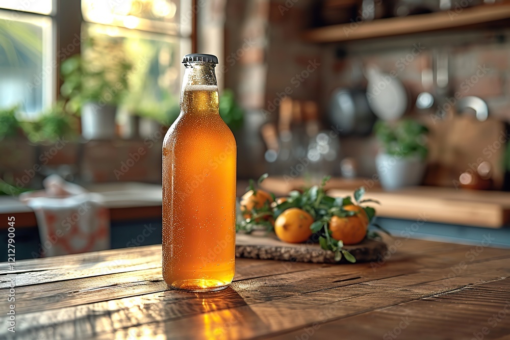 Kombucha drink based on tea, in a old kitchen, illustration Kombucha drink based on tea, in a old kitchen, illustration