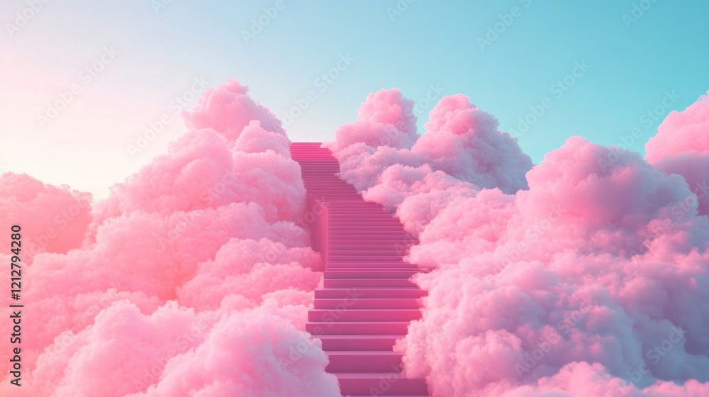 Pink Stairway to Heaven: A Dreamy Ascent Through Cotton Candy Clouds Pink Stairway to Heaven: A Dreamy Ascent Through Cotton Candy Clouds