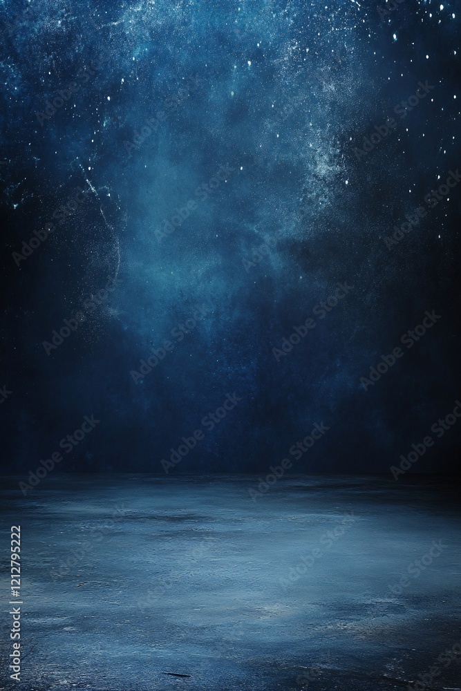 Empty concrete floor with sparkling night sky background Empty concrete floor with sparkling night sky background