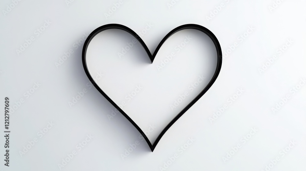 A heart shape outlined in a simple black line, perfectly symmetrical and centered on a large clean white background. The line is bold and smooth, standing out sharply A heart shape outlined in a simple black line, perfectly symmetrical and centered on a large clean white background. The line is bold and smooth, standing out sharply