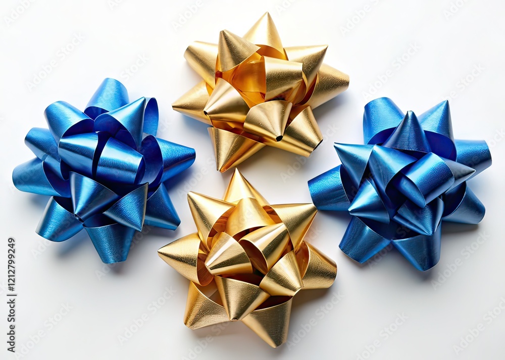 Minimalist Blue Golden Bows Set - Abstract Photography Minimalist Blue Golden Bows Set - Abstract Photography
