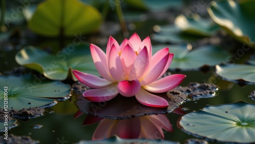 A striking image capturing a lotus blooming through murky water, epitomizing the triumph of enlightenment and the resilience of the human spirit in Buddhist tradition.