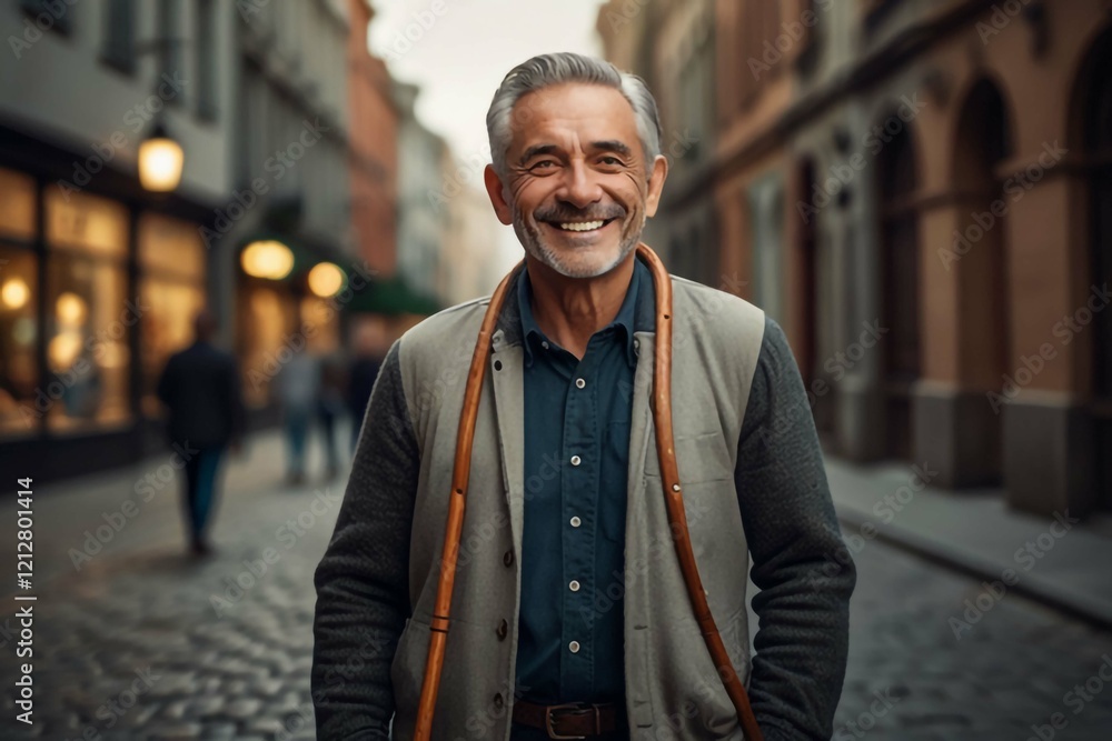 Old generation. Portrait of positive senior bearded man with glasses is standing outdoors and looking at camera with slight smile Old generation. Portrait of positive senior bearded man with glasses is standing outdoors and looking at camera with slight smile