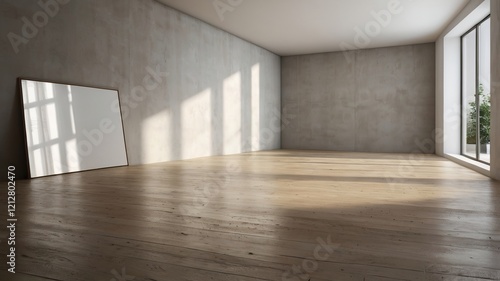 Modern Apartment Interior with Empty Living Room and Dining Area     3D Rendering