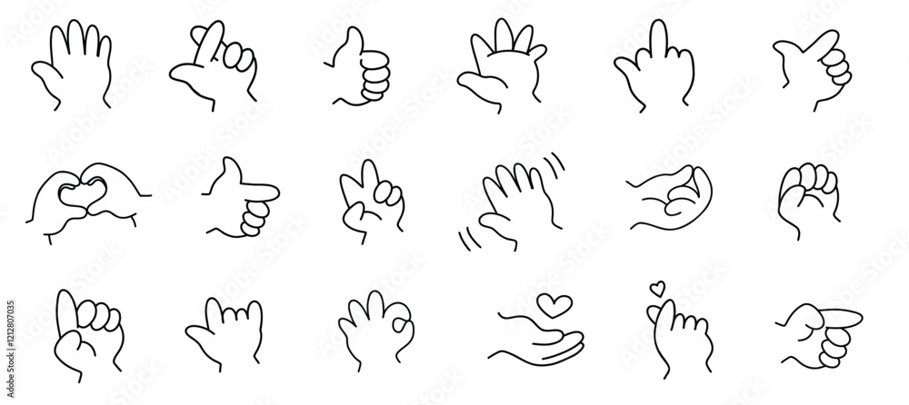 Set of isolated linear icons hands gestures in doodle style. Icon template for app logo sticker poster print design. Hand drawn illustration. Set of isolated linear icons hands gestures in doodle style. Icon template for app logo sticker poster print design. Hand drawn illustration.