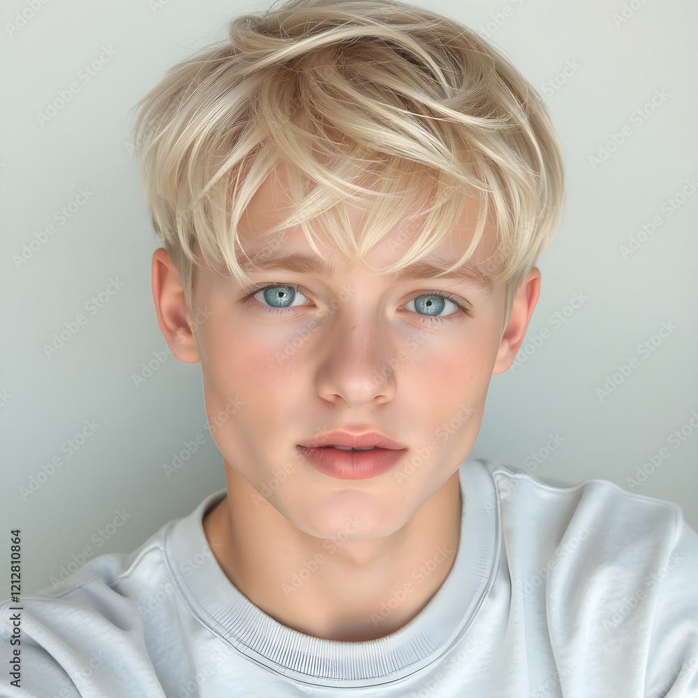 Un lindo chico rubio de ojos azules y una expresión adorable Un lindo chico rubio de ojos azules y una expresión adorable